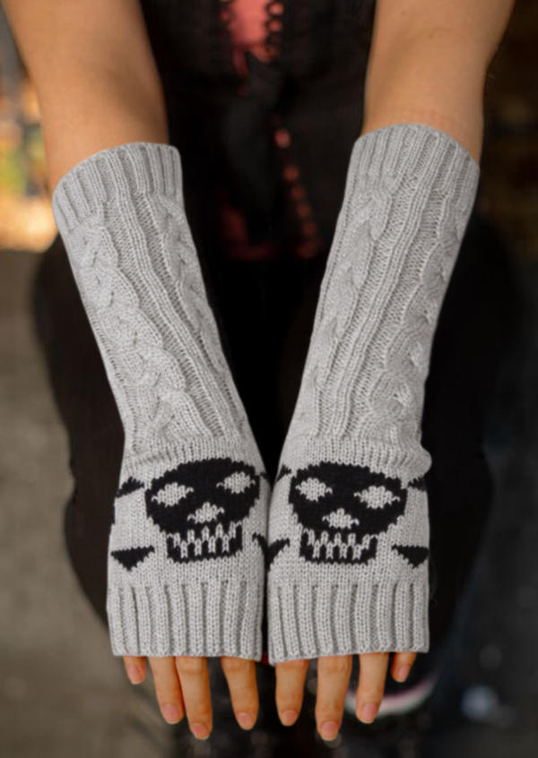 

Halloween Skull Hollow Out Fingerless Gloves, Gray, SCM005440