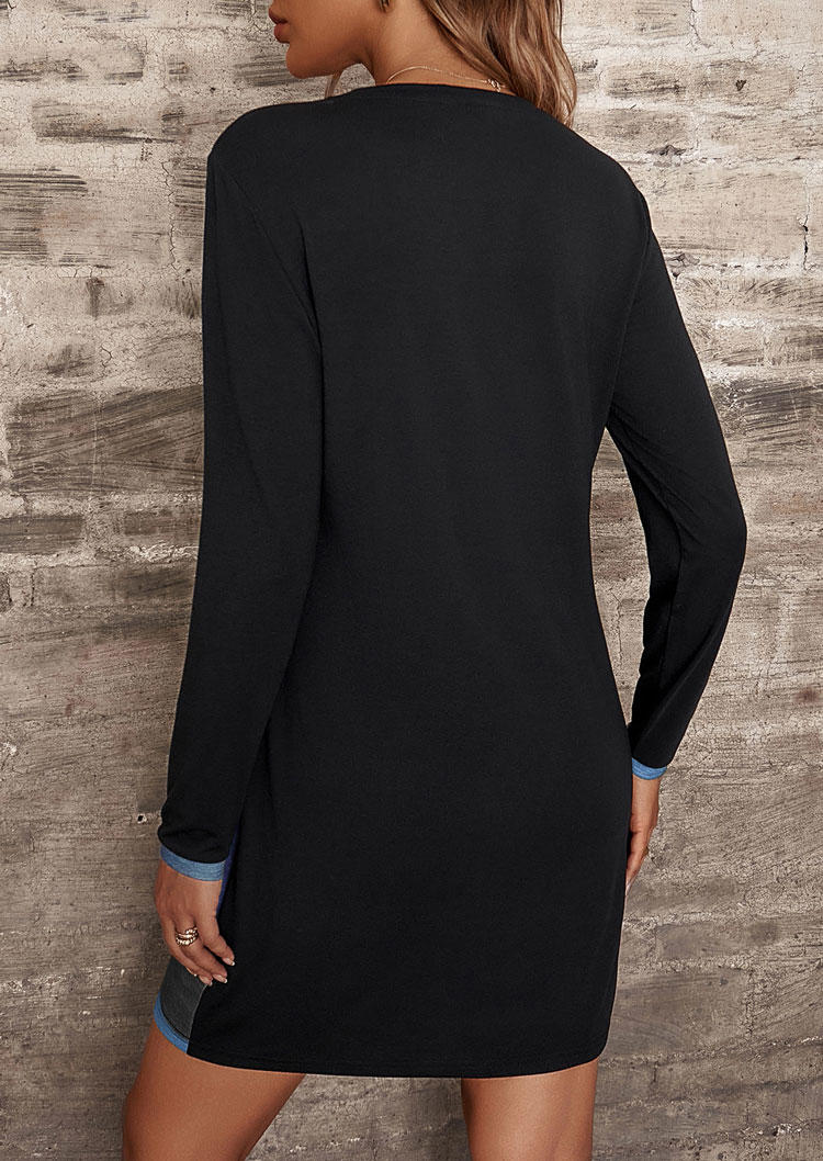 Color Block Button Long Sleeve Mini Dress