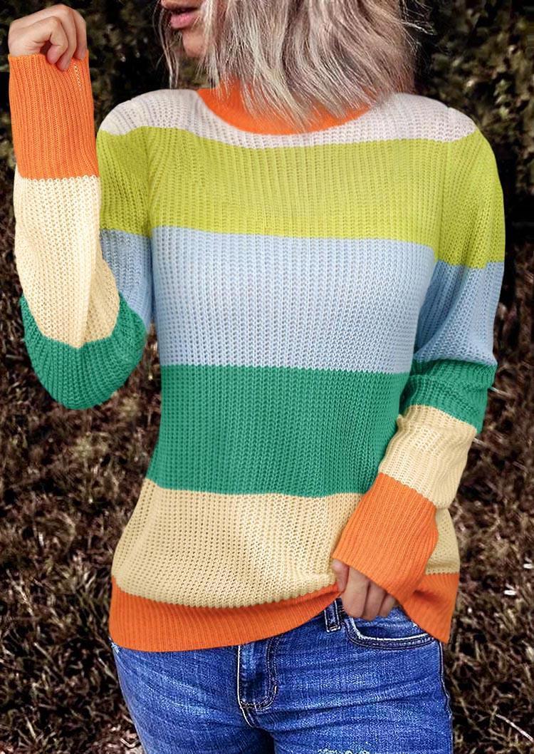 

Color Block Turtleneck Long Sleeve Sweater, Multicolor, SCM005982