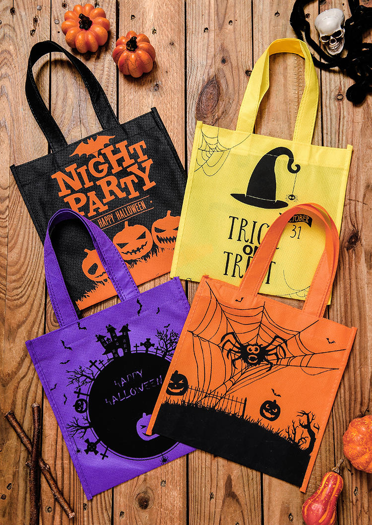 

4Pcs Happy Halloween Night Party Trick Or Treat Pumpkin Face Tote Bag, Multicolor, SCM006561