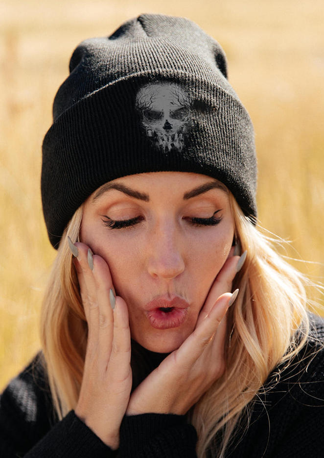 

Halloween Skull Knitted Beanie Hat, Black, SCM006562