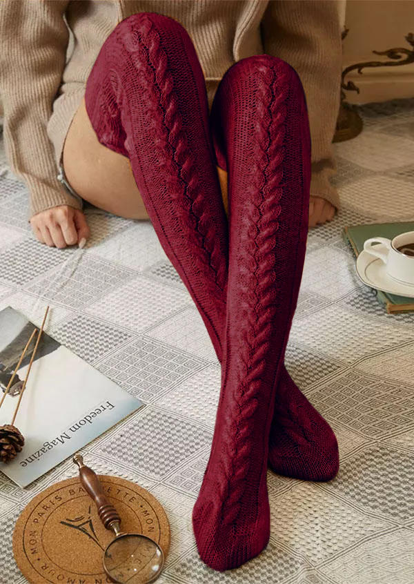 

Warm Thigh-High Long Knitted Socks, Red, SCM006563