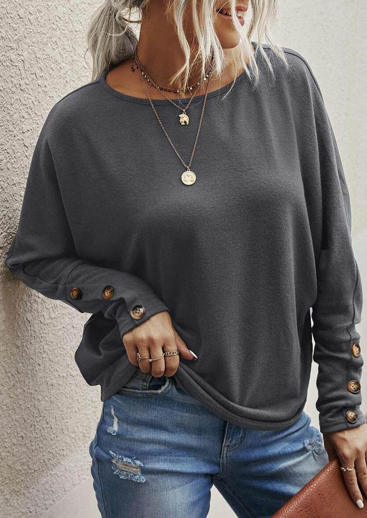 

Button Long Sleeve Casual Blouse - Gray, SCM006611