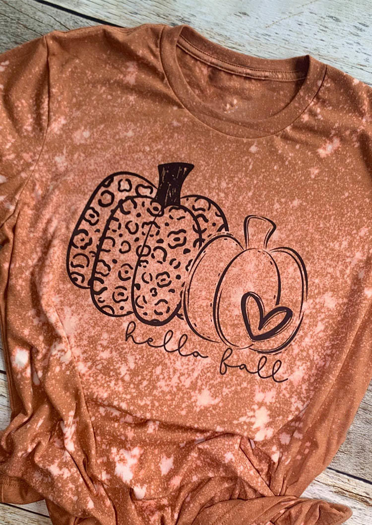 Hello Fall Pumpkin Leopard Heart Tie Dye T-Shirt Tee - Orange