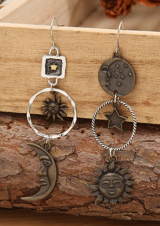 Sun And Moon Drop Hook Earrings