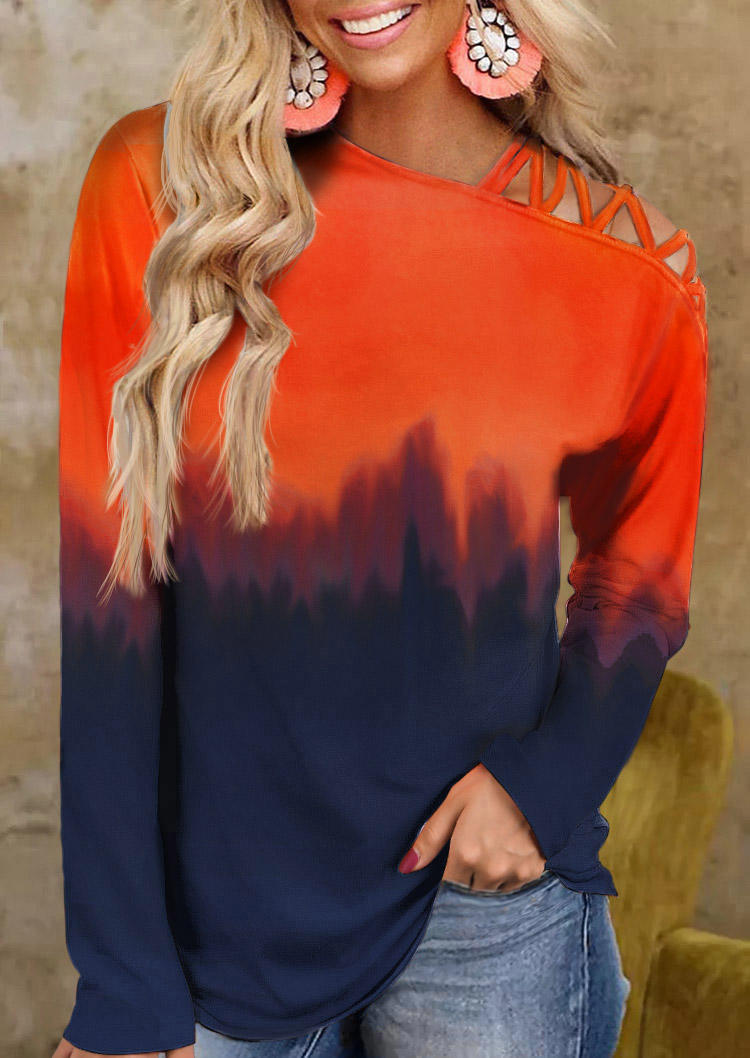 

Gradient Criss-Cross One Sided Cold Shoulder Blouse, Multicolor, SCM006777