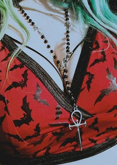 

Halloween Bat Cross Beading Hollow Out Alloy Necklace, Black, SCM006805