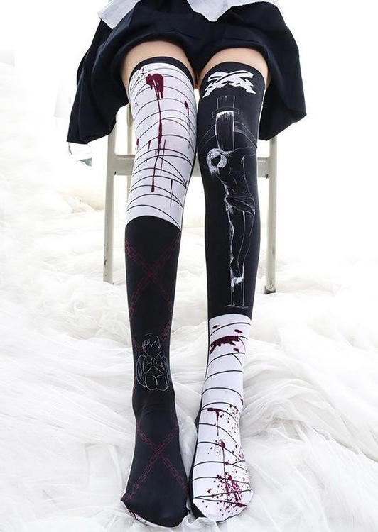

Halloween Cross Color Block Over Knee Socks, Multicolor, SCM006812
