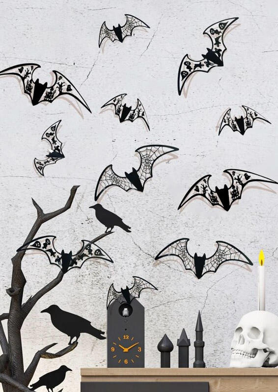 

14Pcs Halloween Bat Wall Decor Stickers, Black, SCM006814