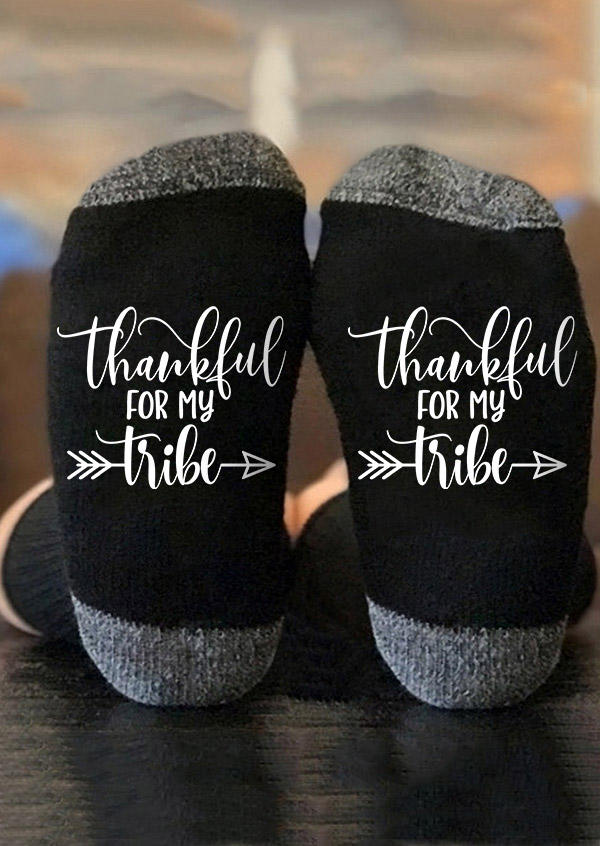 

Thankful For My Tribe Arrow Crew Socks, Black, SCM006934