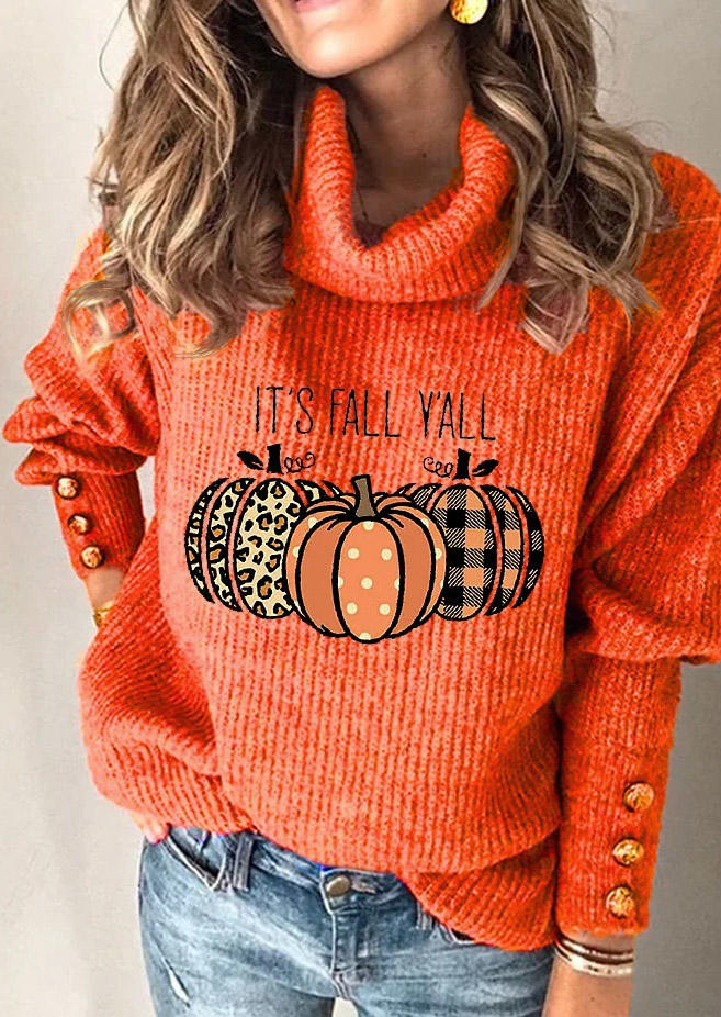 

It' Fall Y'all Leopard Plaid Pumpkin Polka Dot Sweater - Orange, SCM007022