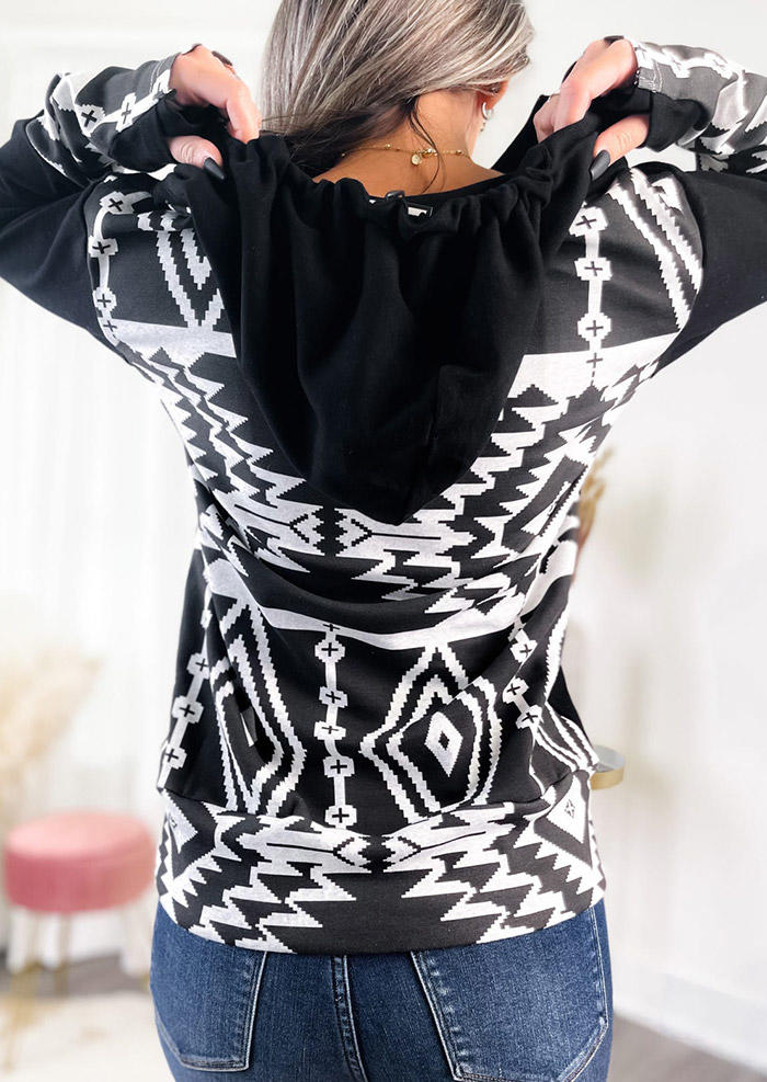 

Aztec Thumbhole Kangaroo Pocket Hoodie - Black, SCM007077