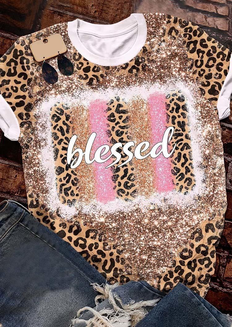 

Thanksgiving Leopard Blessed Glitter T-Shirt Tee, Multicolor, SCM006123