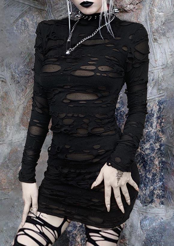 

Halloween Ripped Hole Long Sleeve Bodycon Dress - Black, SCM006407