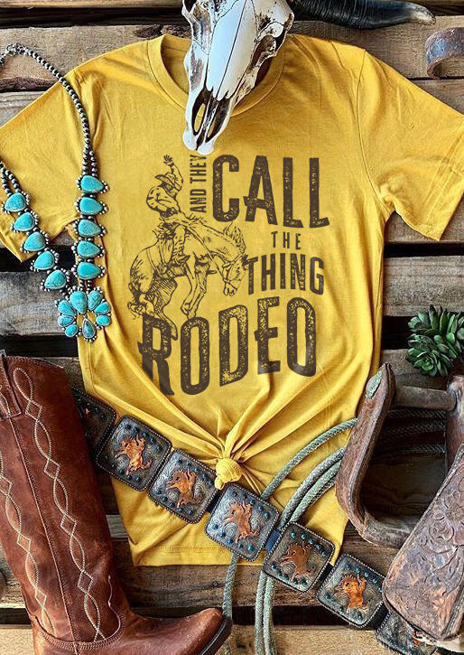

And They Call The Thing Rodeo O-Neck T-Shirt Tee - Yellow, SCM006583