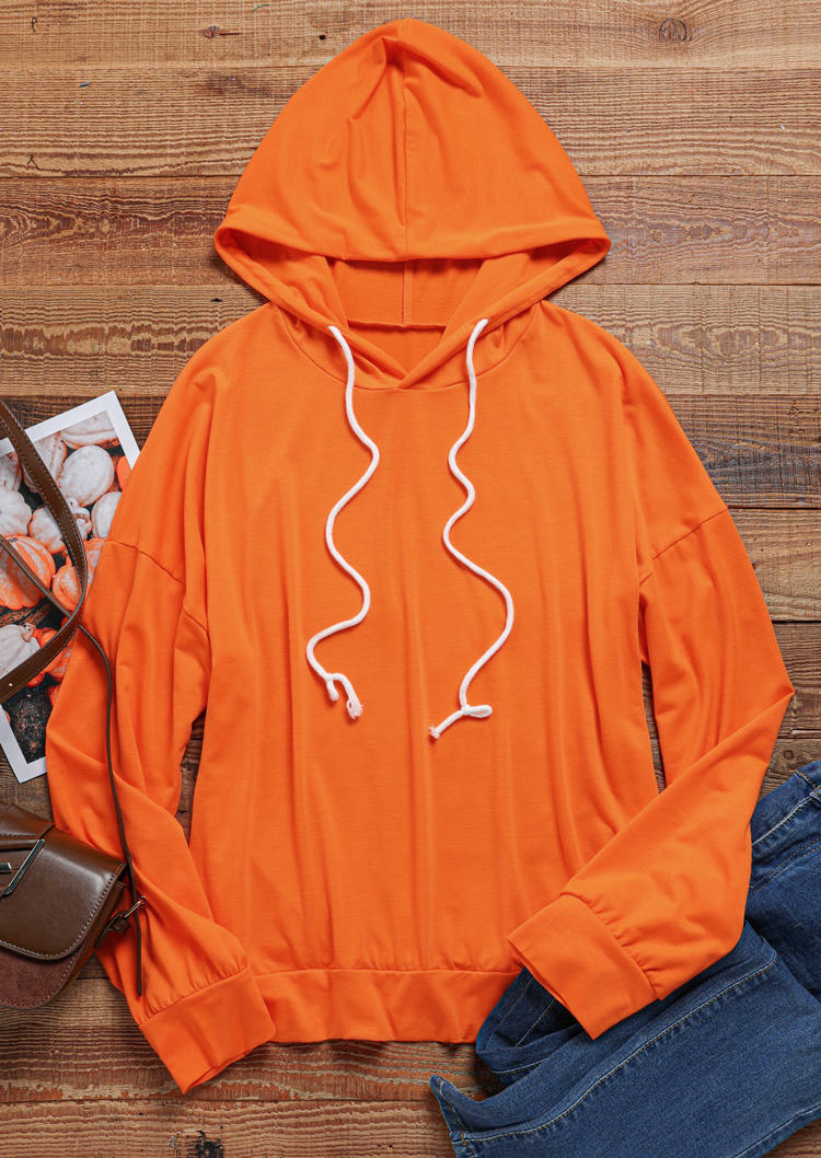 Drawstring Long Sleeve Hoodie - Orange