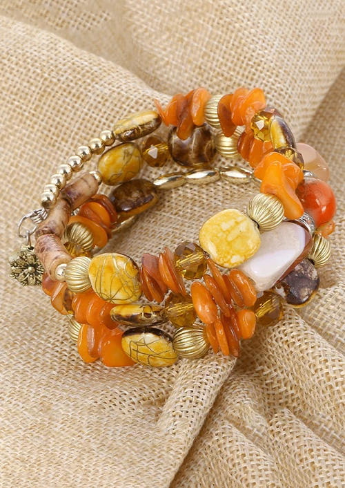 

Multi-Layered Natural Stone Beading Bracelet, Orange, SCM006629