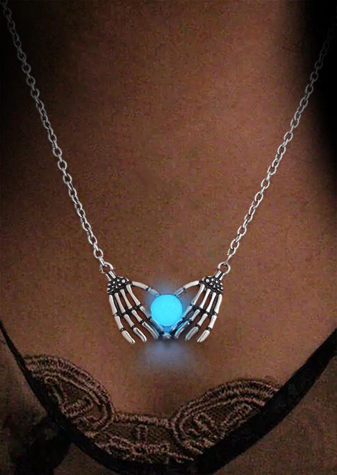 

Halloween Skeleton Hand Luminous Pendant Necklace, Silver, SCM006638