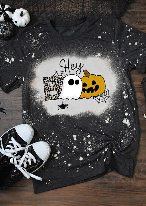 

Halloween Hey Boo Pumpkin Face Spider Leopard T-Shirt Tee - Black, SCM006666