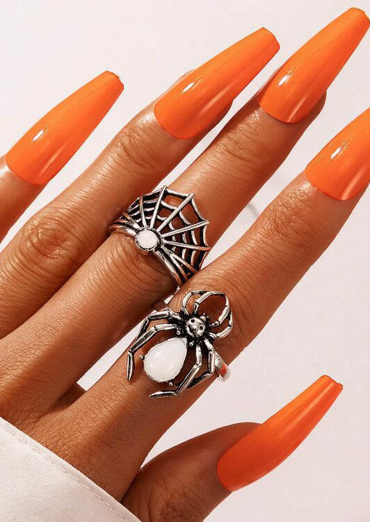 

2Pcs Halloween Spider Web Ring Set, Silver, SCM006732