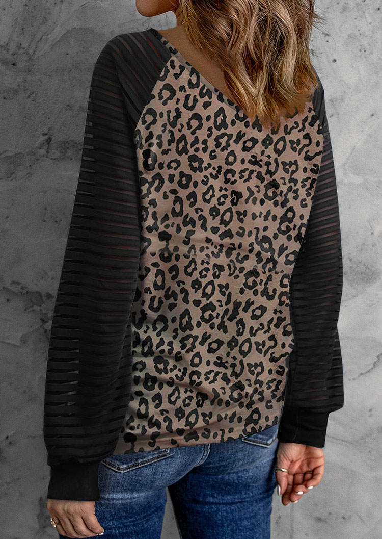 Leopard Striped Color Block Blouse - Black