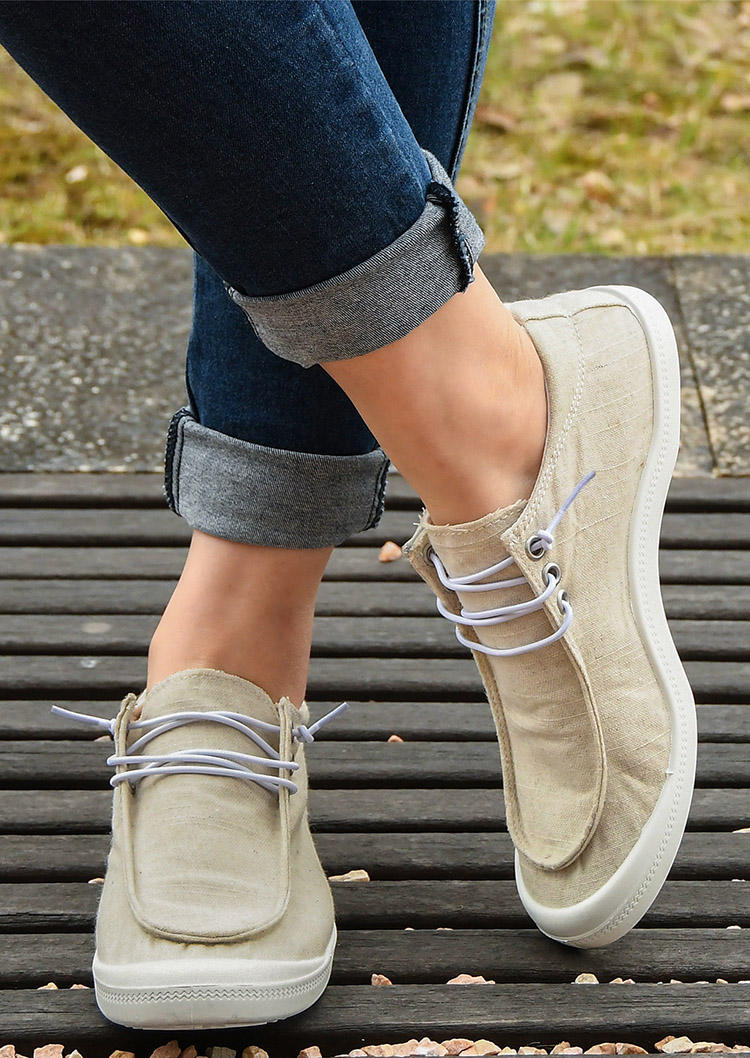 

Lace Up Flat Canvas Sneakers - Khaki, SCM006815