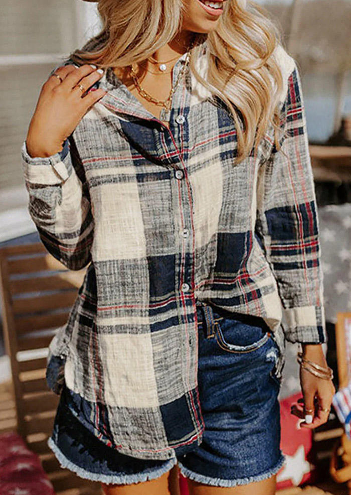 

Plaid Long Sleeve Turn-Down Collar Shirt, Multicolor, SCM006854