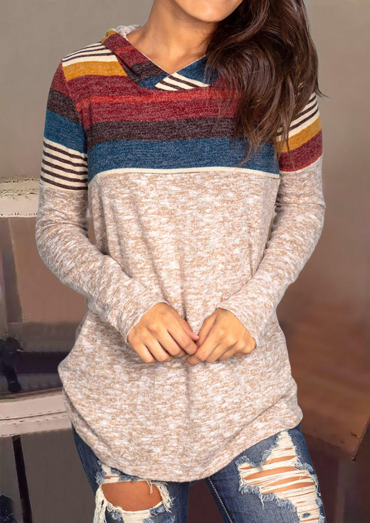 

Color Block Striped Long Sleeve Hoodie - Khaki, SCM006884