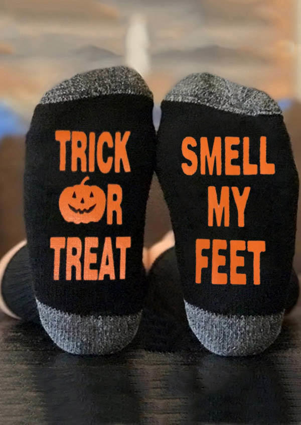 

Halloween Trick Or Treat Smell My Feet Pumpkin Crew Socks, Black, SCM007006