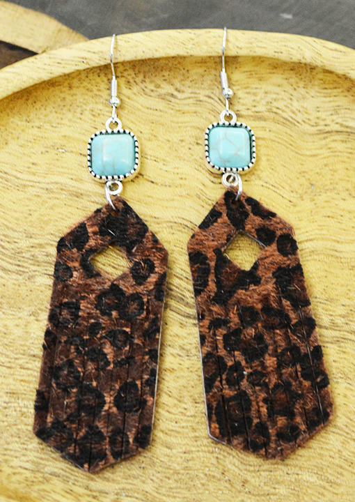 Leopard Turquoise Tassel Hollow Out Hook Earrings