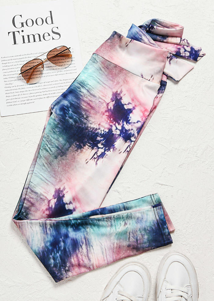 Tie Dye Ruched Hollow Out Tie Activewear Leggings