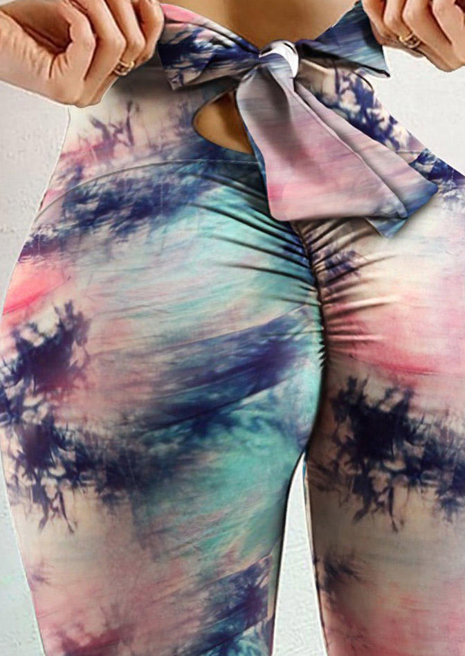 

Tie Dye Ruched Hollow Out Tie Activewear Leggings, Multicolor, SCM006081