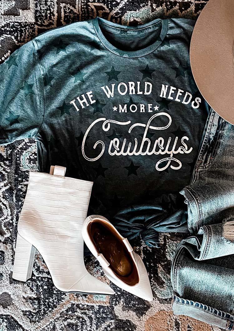 

The World Needs More Cowboys Star T-Shirt Tee - Dark Green, SCM006527