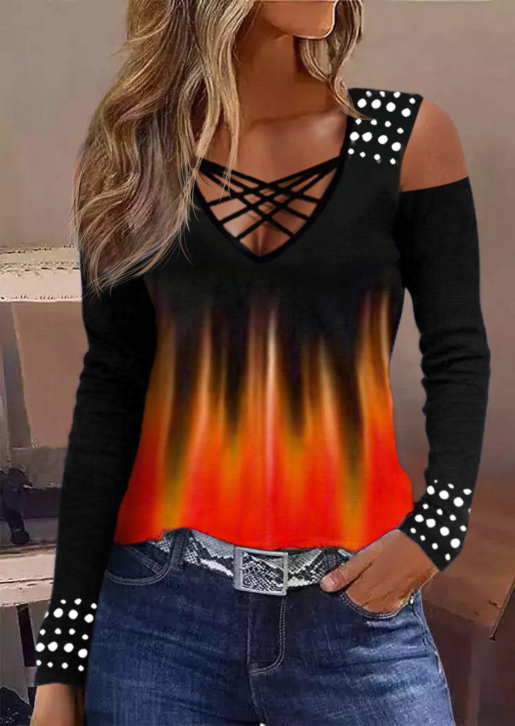 

Gradient Polka Dot Criss-Cross Hollow Out Blouse - Orange, SCM006603