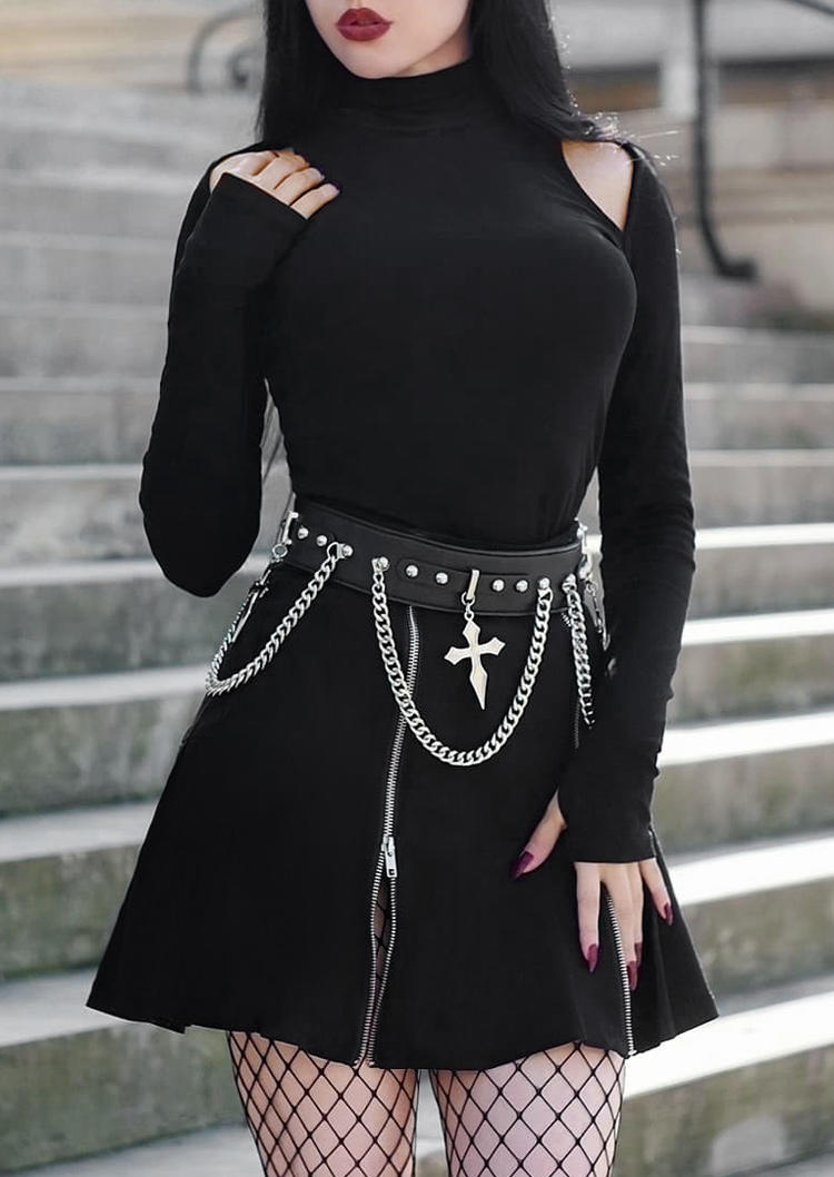 

Halloween Zipper Cold Shoulder Mini Dress without Belt - Black, SCM006641