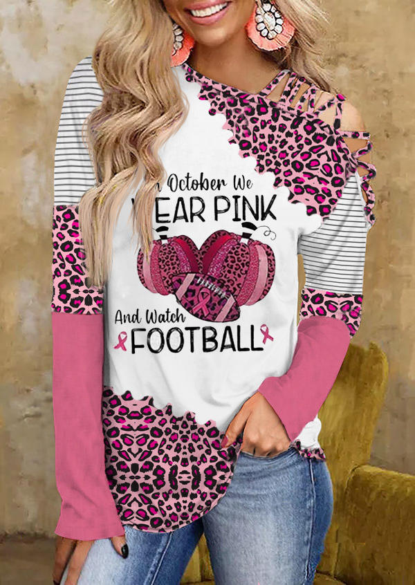 

Leopard Striped Breast Cancer Awareness In October We Wear Pink And Watch Football Blouse, Multicolor, SCM006661