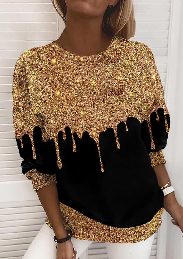 

Glitter Long Sleeve Pullover Sweatshirt - Black, SCM006670