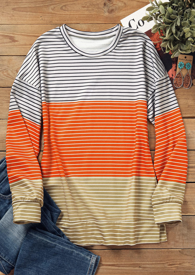 Color Block Striped Long Sleeve Sweatshirt