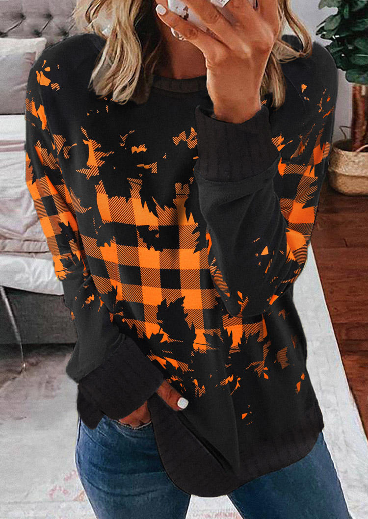 

Maple Leaf Plaid Pullover Sweatshirt - Orange, SCM006684
