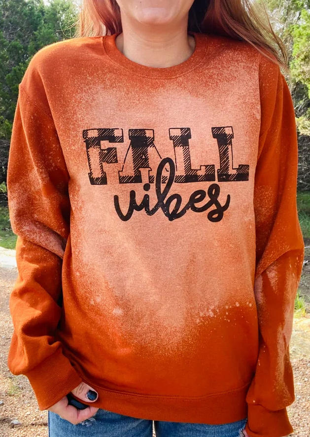 

Fall Vibes Plaid Bleached Pullover Sweatshirt - Orange, SCM006797