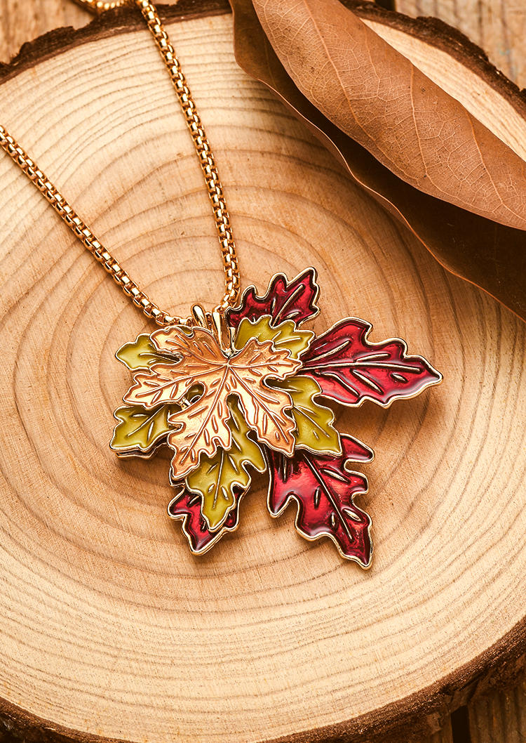 

Maple Leaf Alloy Pendant Necklace, Multicolor, SCM006803