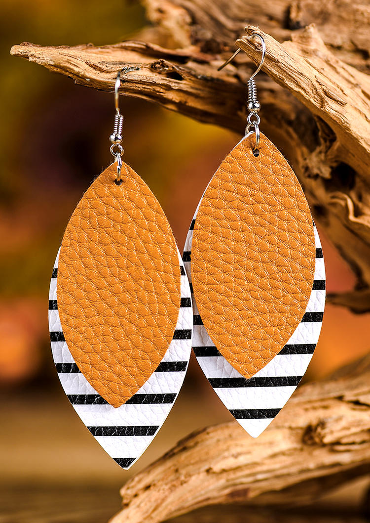 

Striped Leaf Double-Layered Hook Earrings, Multicolor, SCM006808