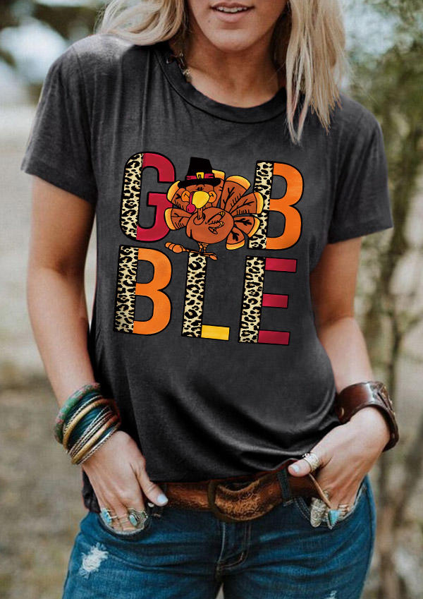 

Thanksgiving Turkey Gobble T-Shirt Tee - Dark Grey, Gray, SCM006843