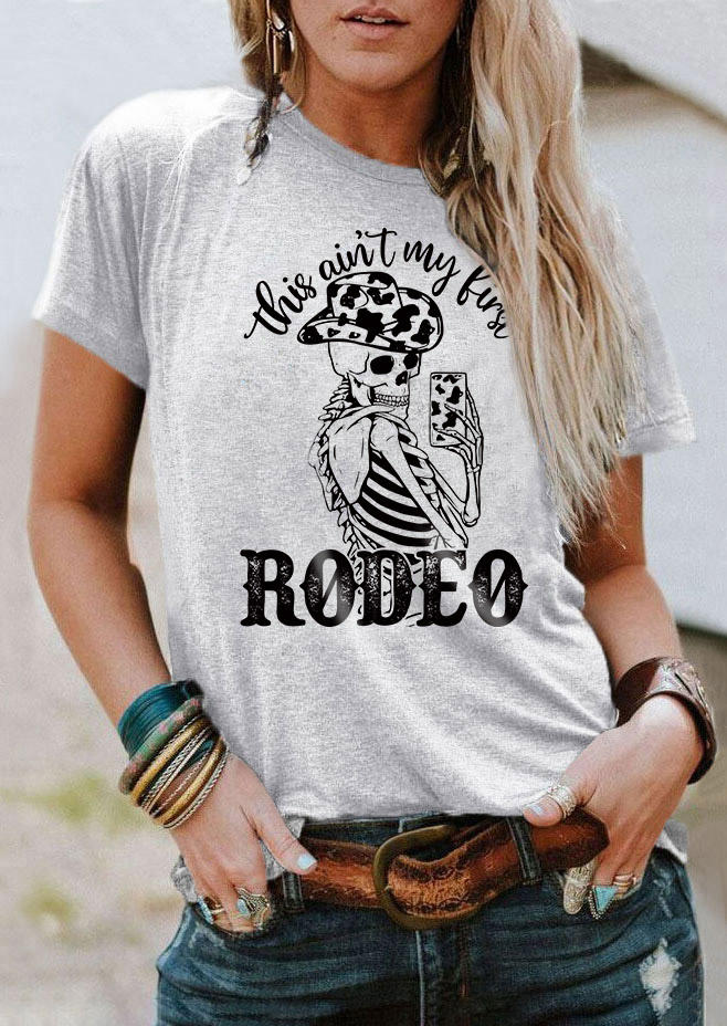 

Halloween This Ain't My First Rodeo Skeleton Cow T-Shirt Tee - Light Grey, Gray, SCM006933