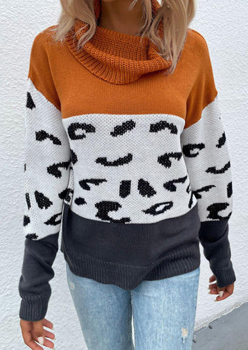

Leopard Color Block Cowl Neck Sweater, Multicolor, SCM006996
