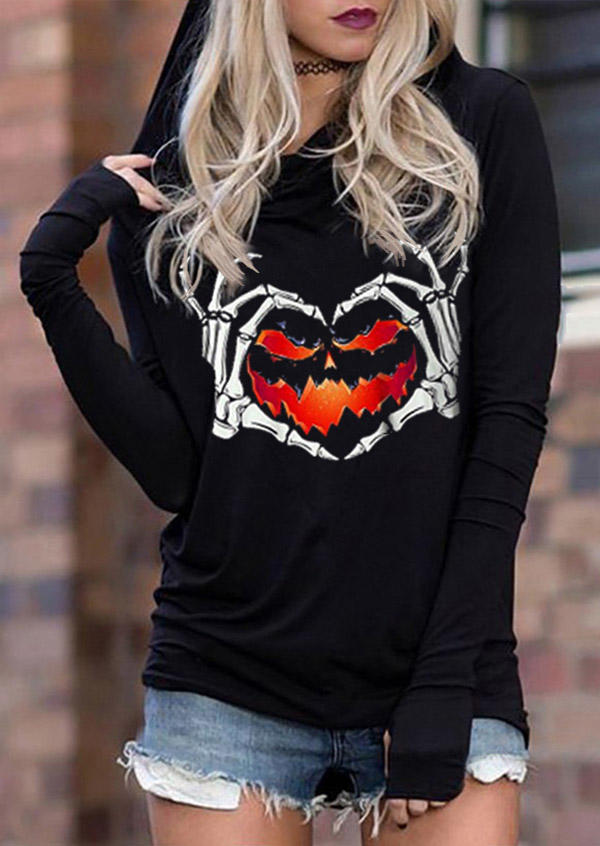

Halloween Skeleton Hand Heart Long Sleeve Hoodie - Black, SCM007002