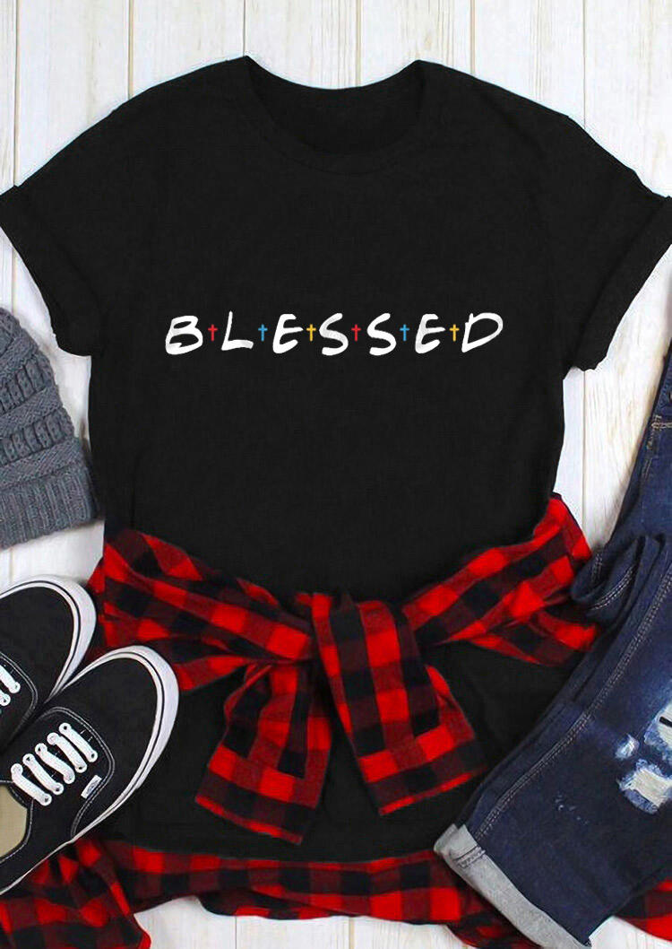 

Thanksgiving Blessed Colorful Crosses T-Shirt Tee - Black, SCM007039