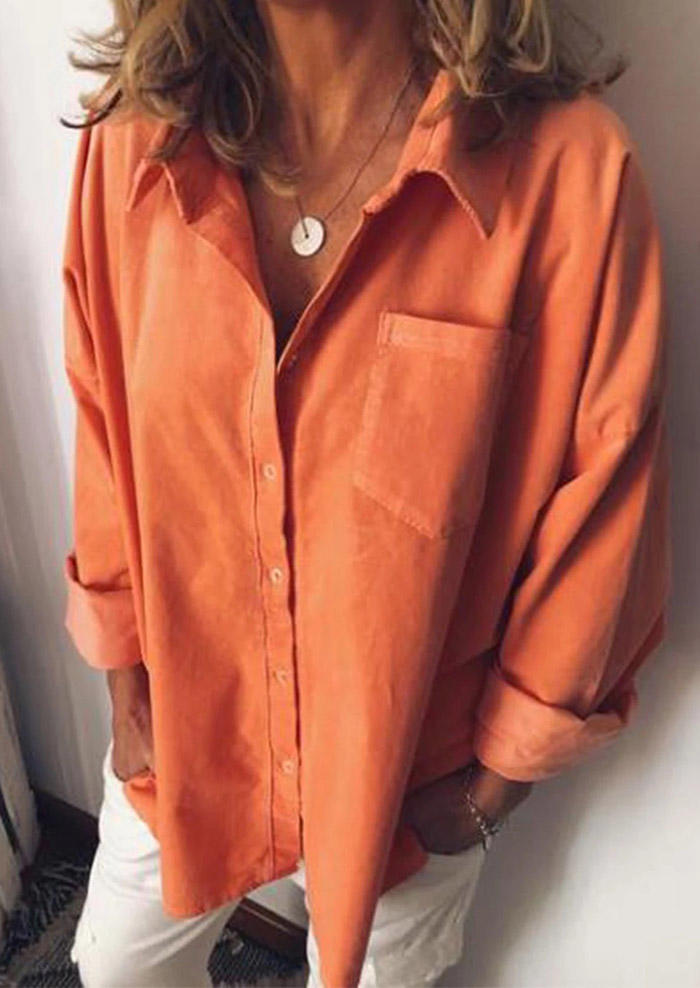 

Pocket Button Long Sleeve Turn-down Collar Shirt - Orange, SCM007064