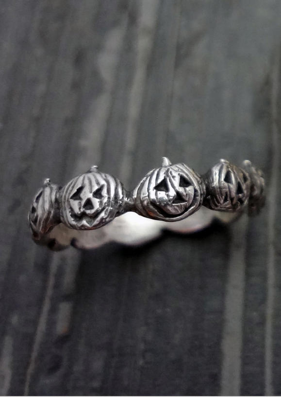 

Halloween Pumpkin Face Alloy Ring, Silver, SCM007095