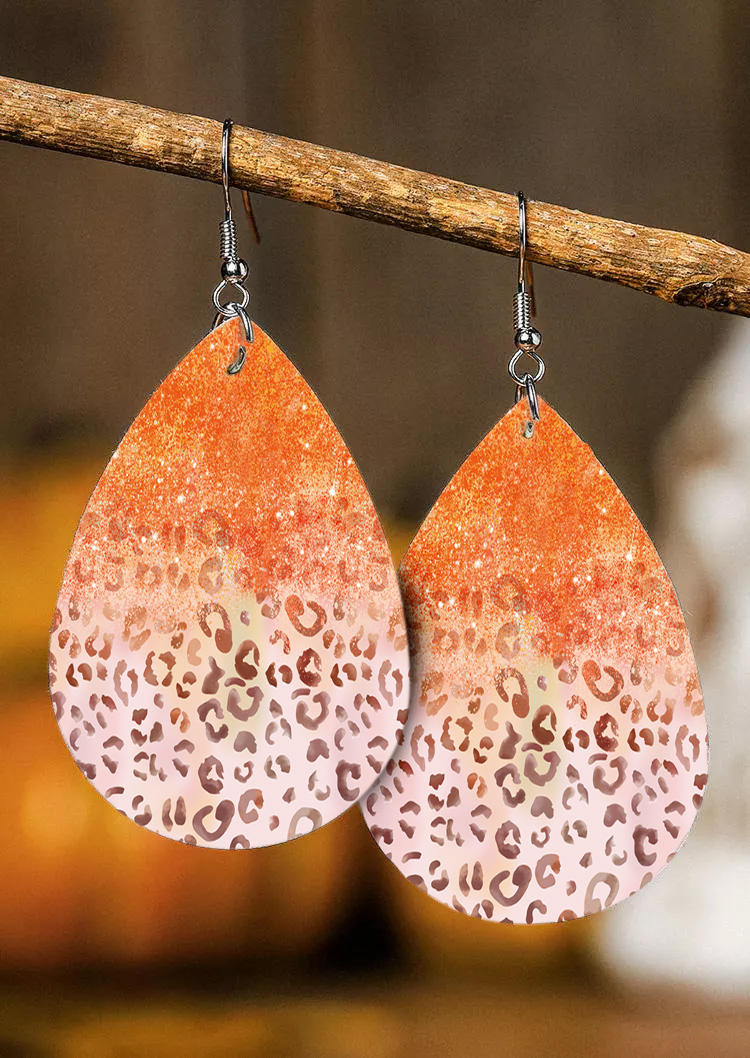 

Leopard Gradient Glitter Water Drop Earrings, Multicolor, SCM007188